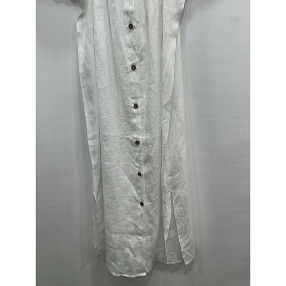 NWT Eberjey Womens 100% Linen Harper Dress Midi Button Front Belted White Size M - Picture 6 of 14